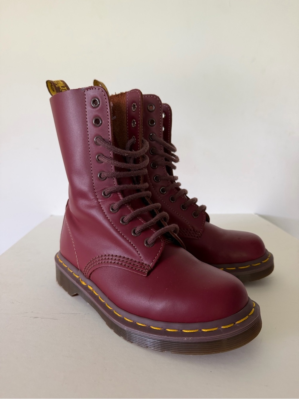 Vintage Dr Martens 1490 10 Eye Burgundy Red Oxblood Made in England Mens UK 4